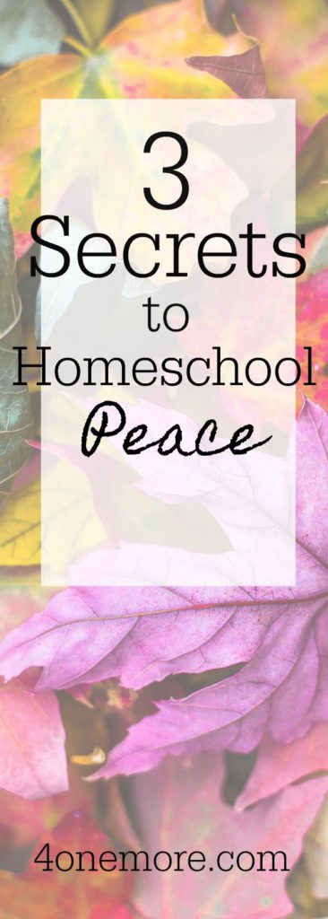 Feeling overwhelmed? Check out these 3 Secrets to Homeschool Peace #homeschool @4onemore.com