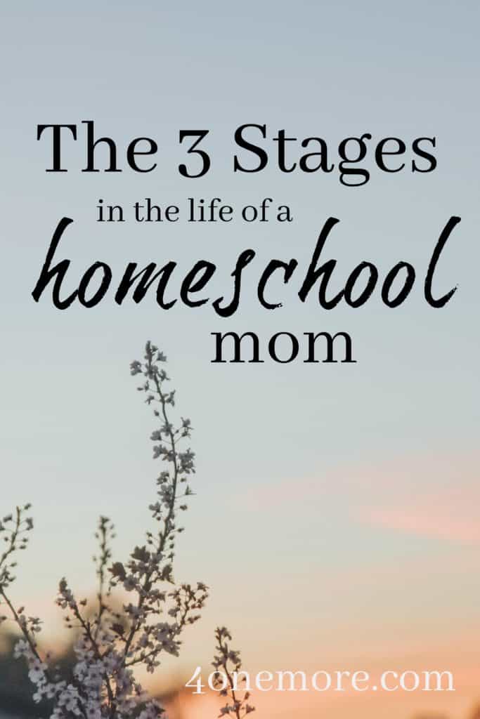 Homeschooling changes through the years. Check out these 3 stages in the life of a homeschool mom and find out how to make the best of the stage you're in! @4onemore.com #homeschoolmomlife