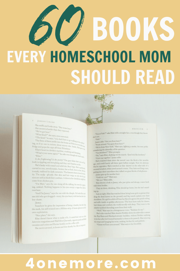 Grab a free printable list of 60 books for homeschool moms. These book recommendations will give you strategies, ideas, and encouragement.