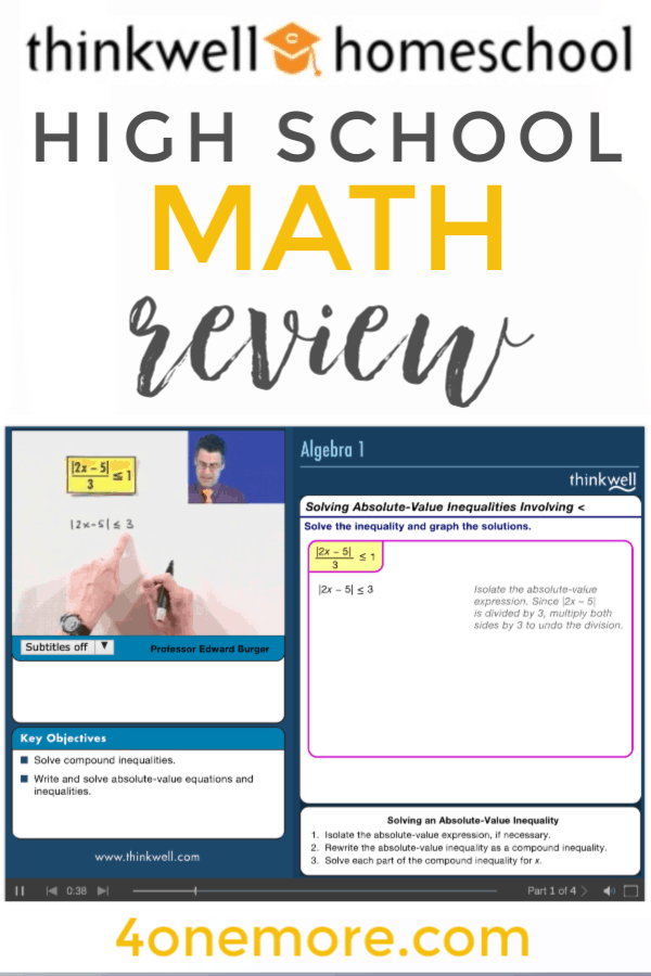 Thinkwell offers online homeschool math courses for 6th to 8th Grade Math as well as High School Math. Here's our experience with Honors Algebra I.